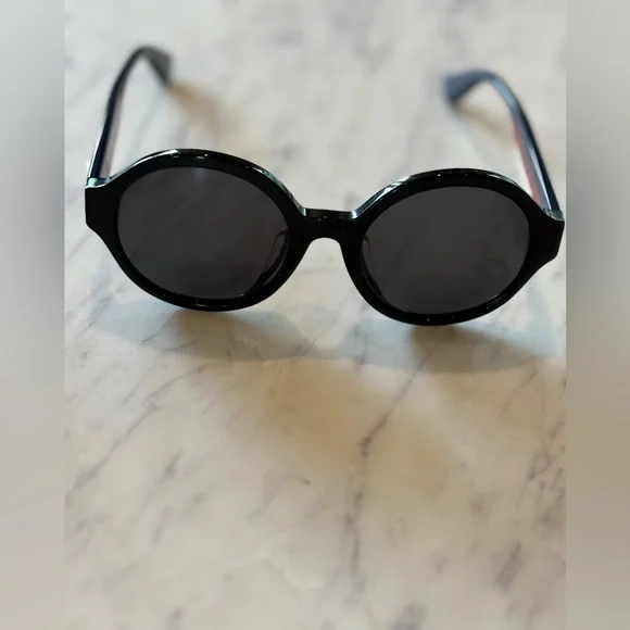 GUCCI 51mm Core Round Frame Black Sunglasses Red Blue Arms & Case Authentic